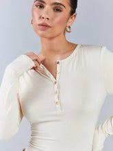 Athîral Women Plain Front Button Long Sleeve Casual Bodysuit